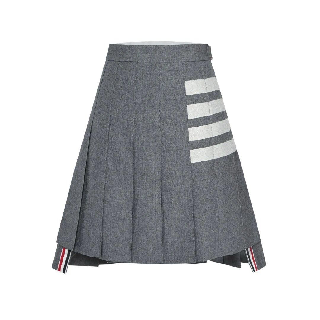 【汤姆T家】女款-羊毛色织高腰百褶短裙-经典简约时尚百搭显瘦显高