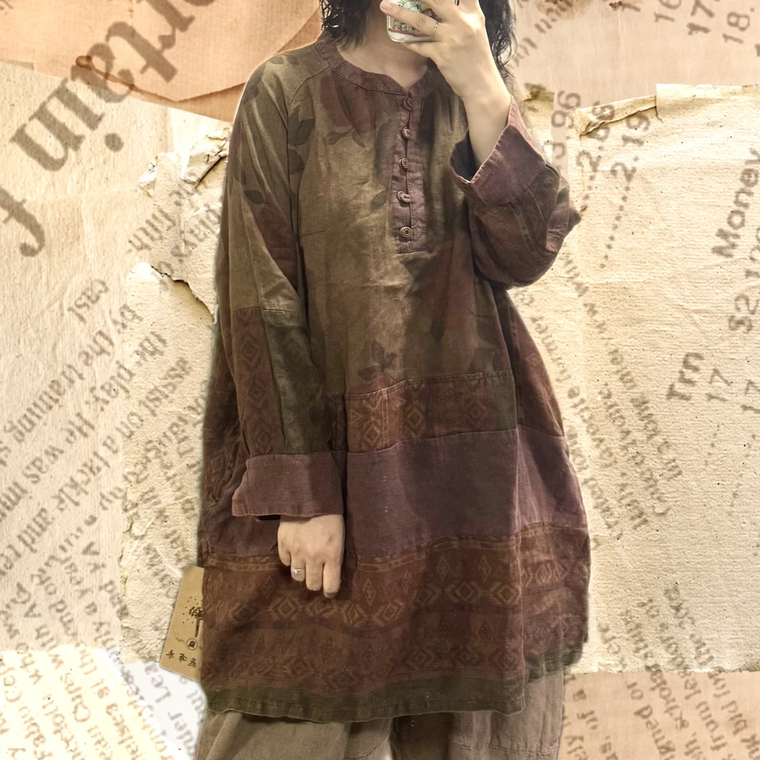 亚麻炒色拼接袍（衣长86胸围140）