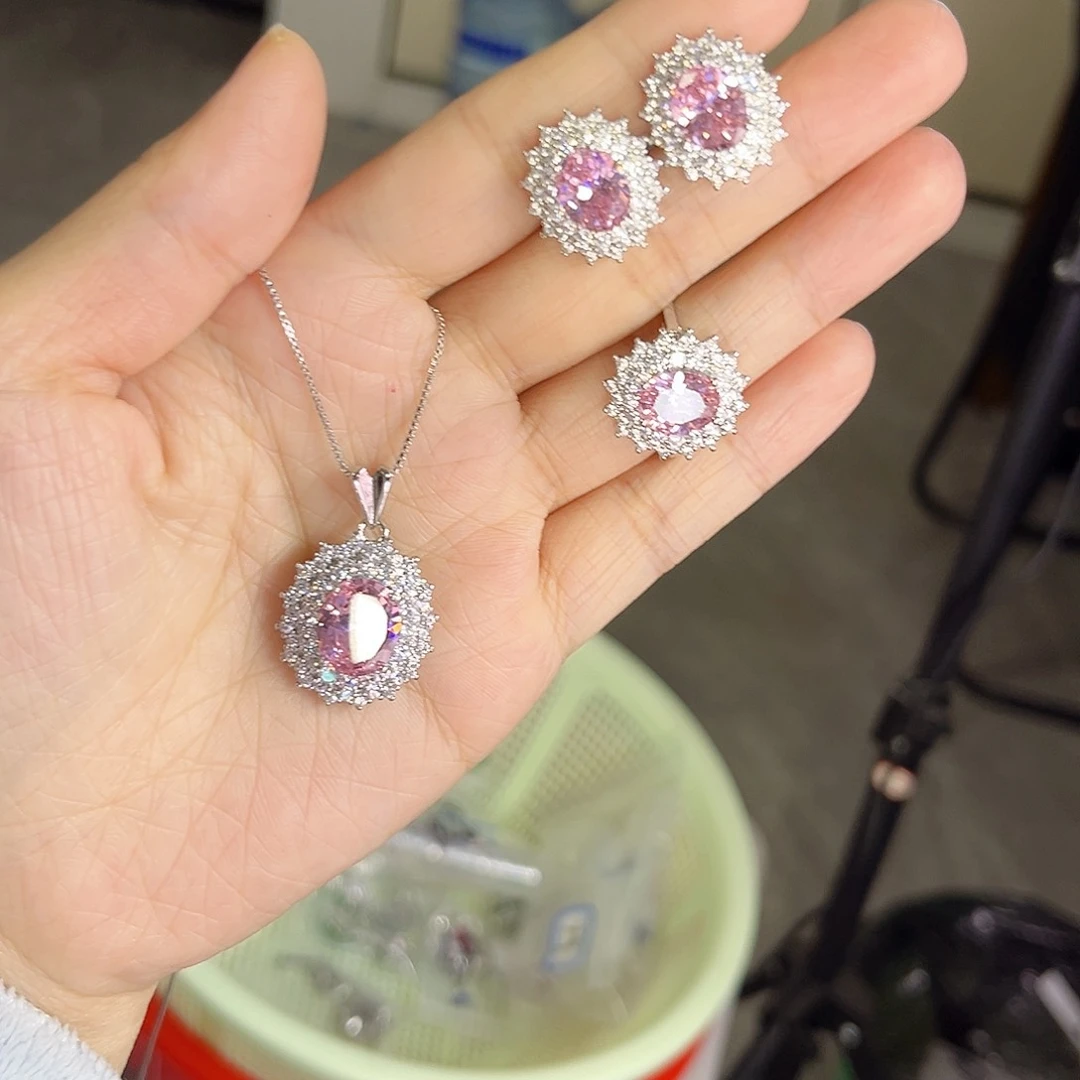 颈饰彩色蓝宝石银S925镶嵌套装