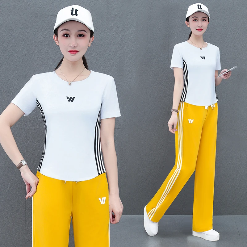 简约休闲百搭运动套装女宽松长裤两件套夏舞蹈套装