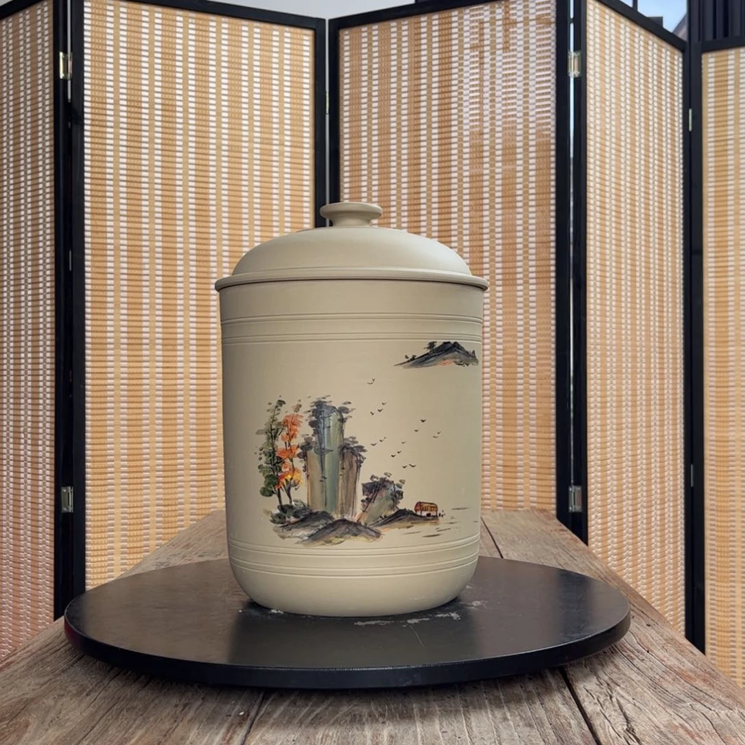 白泥哑光水缸彩绘山水8-10l