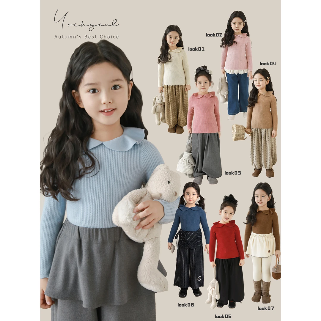 幼悠女童秋装翻领纯色毛衣打底衫日韩童装可爱超萌儿童衣服D4334
