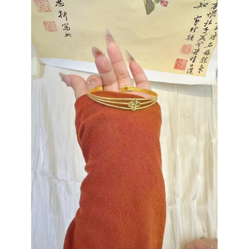 足银手镯 足银镀金【碎冰冰五花手镯】复古精美时尚气质轻奢简约