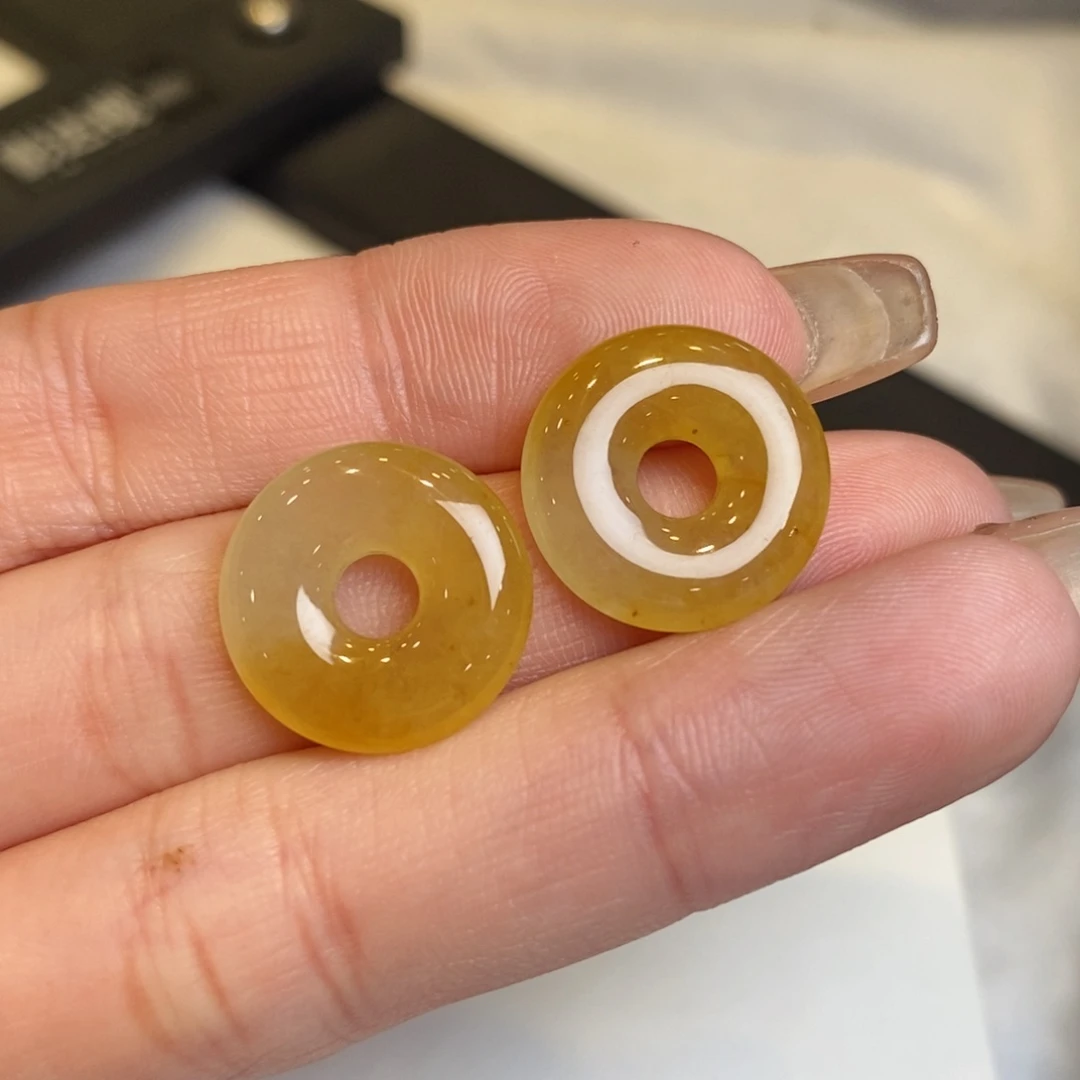 翡翠耳饰未镶嵌冰黄翡甜甜圈