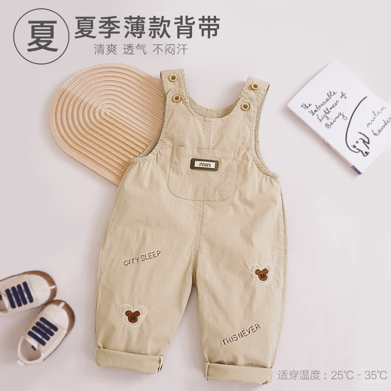 宝宝背带裤夏款薄款透气棉超柔软可爱直筒长裤女童婴儿夏凉裤