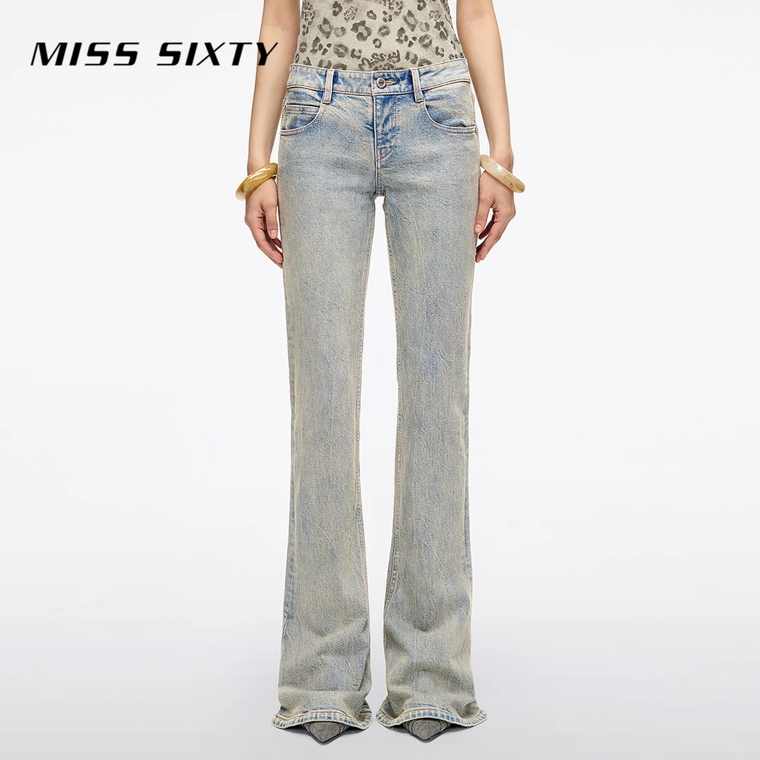 【进口牛仔面料】Miss Sixty2025秋季新款牛仔裤女做旧微喇叭裤