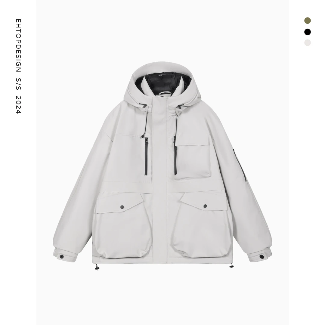 冬季新款90白鸭绒连帽防风保暖简约时尚大气男女同款羽绒服9679