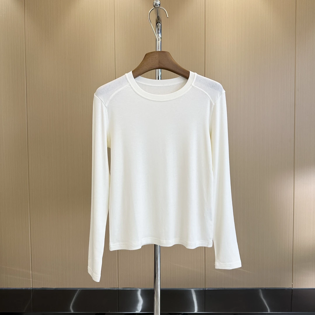 陈邓邓25春秋款天丝羊毛醋酸混纺细软长袖T恤 极简风打底上衣1033