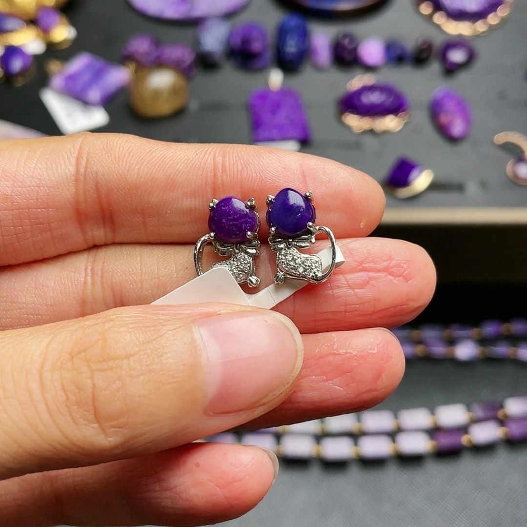 苏纪石（舒俱来）耳钉银S925镶嵌