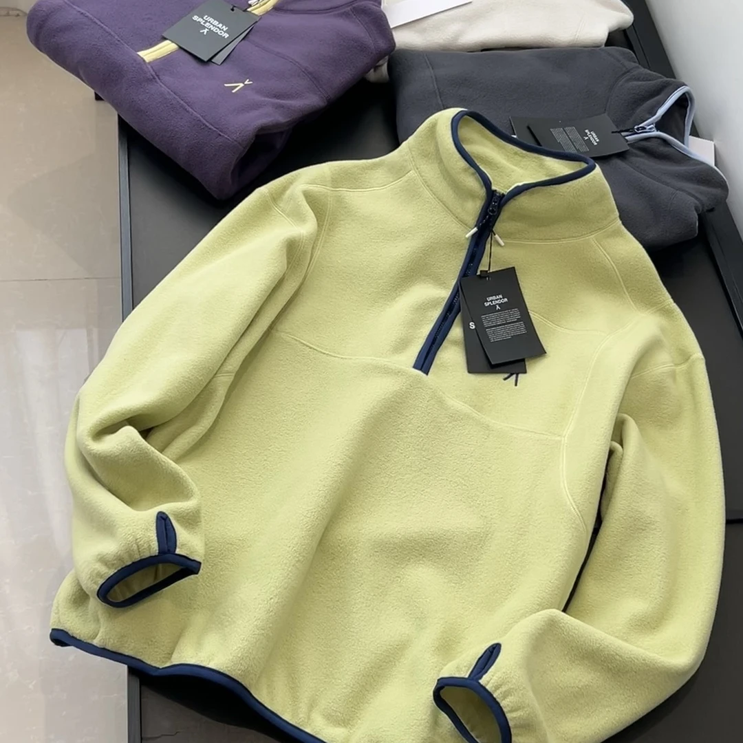 软糯保暖！德绒打底or外穿 立领撞色边半拉链磨毛卫衣上衣