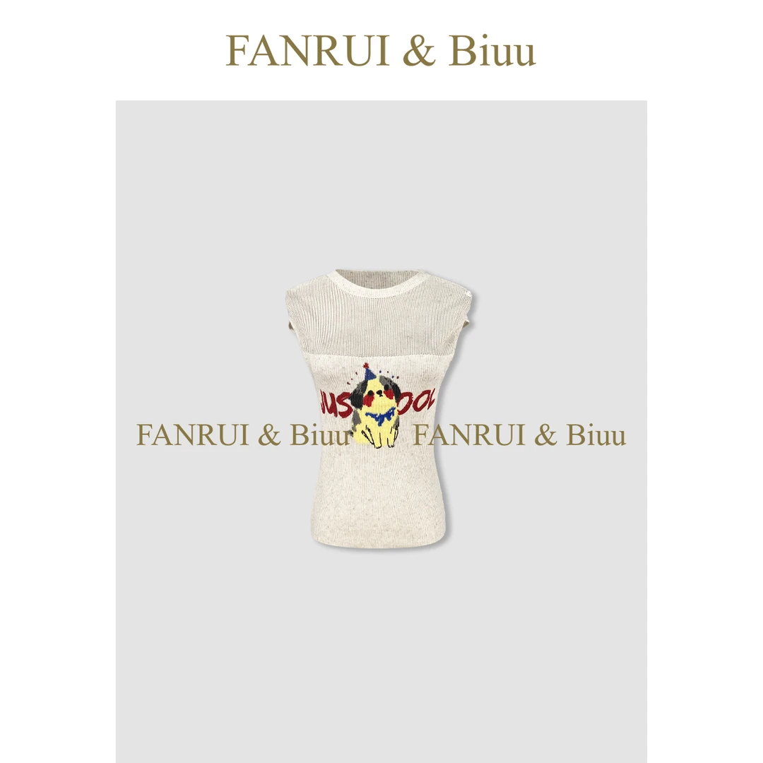 FANRUI/泛芮「萌宠」夏季新款修身显瘦减龄无袖独特漂亮小衫XL16786