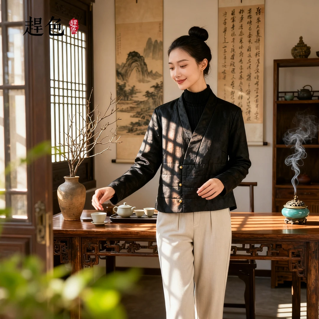 赶色 90鹅绒新中式长袖百分百桑蚕丝