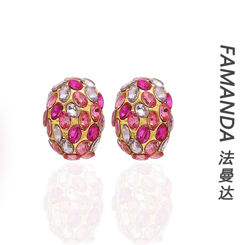 法曼达 铜合金锆石耳饰 【暮光千金】彩色复古精致小众气质耳钉