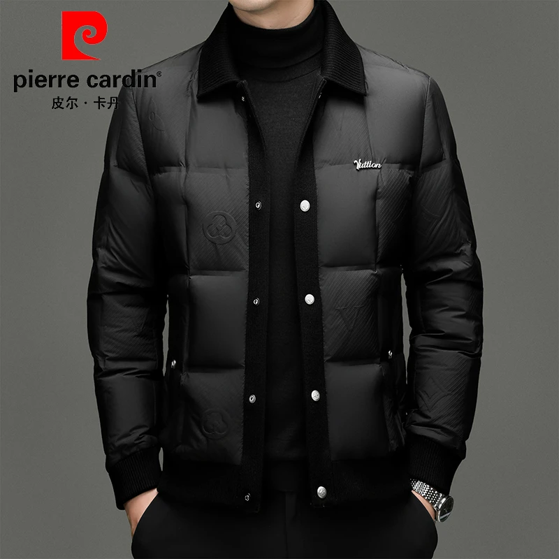 皮尔卡丹新款羽绒服男针织翻领休闲90白鸭绒外套休闲保暖冬装上衣