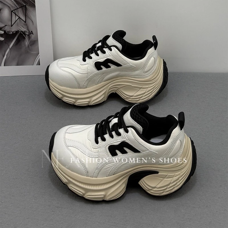 欧货真皮老爹鞋女2025秋季新款爆款休闲松糕小个子厚底增高运动鞋