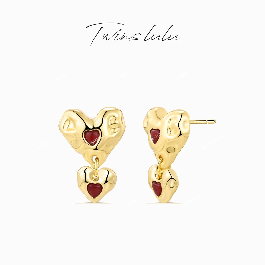 TWINS LULU 镀k金  轻奢精美气质时尚熔岩蛇年红色耳环TSL1184