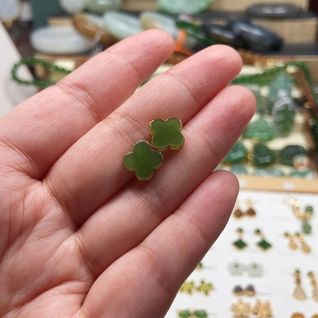 银S925镶嵌和田玉耳饰