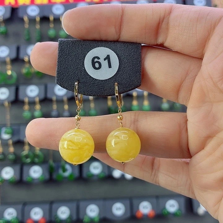 蜜蜡18K金镶嵌耳饰
