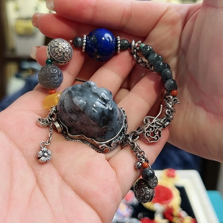 翡翠手链银S925镶嵌古风