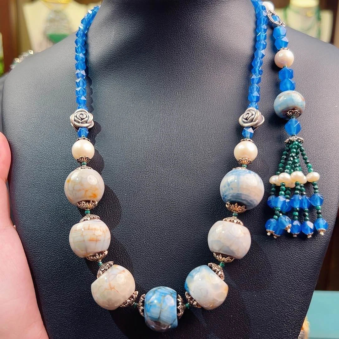 项链玛瑙银S925镶嵌项链