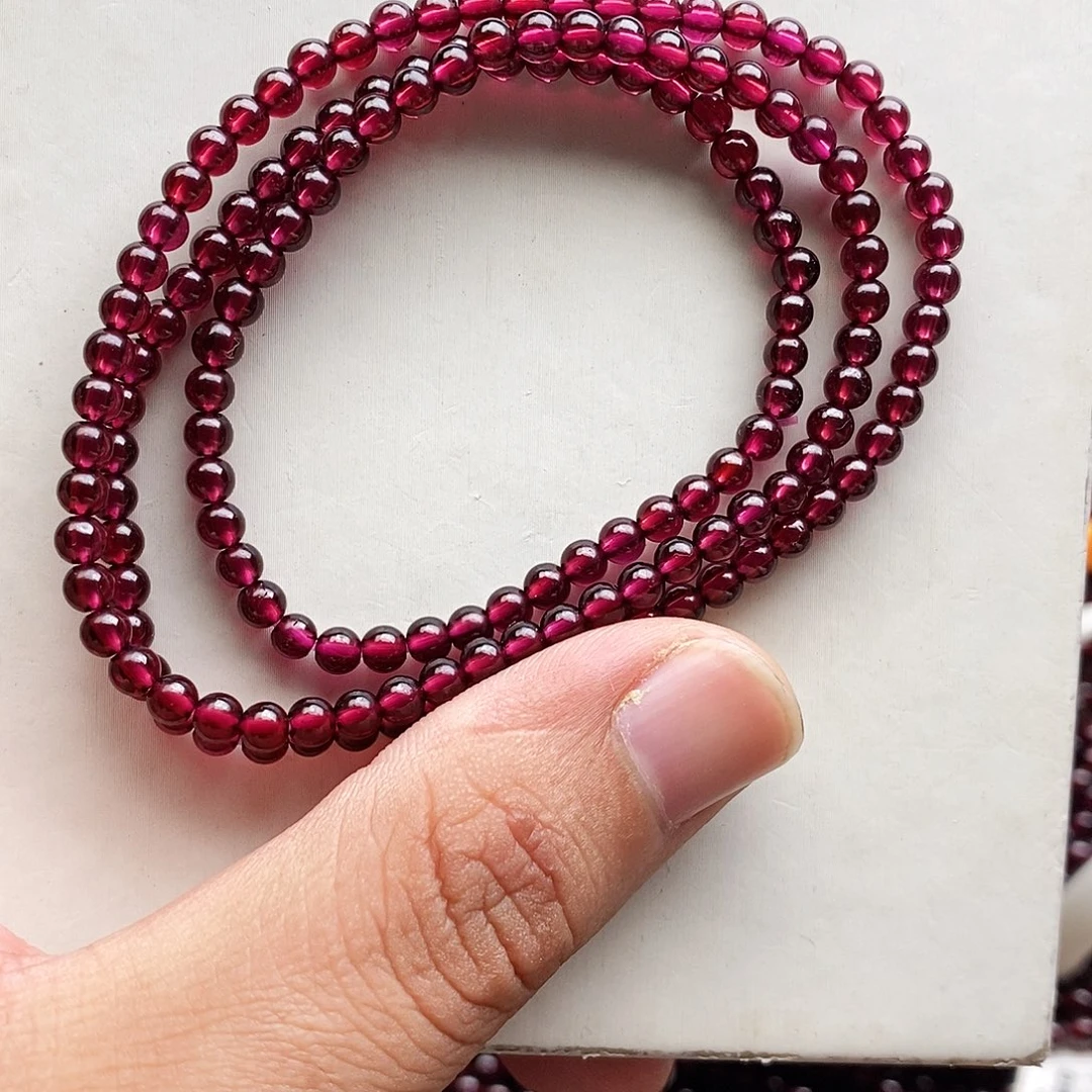 石榴石手链未镶嵌3.9mm天花板紫酒红