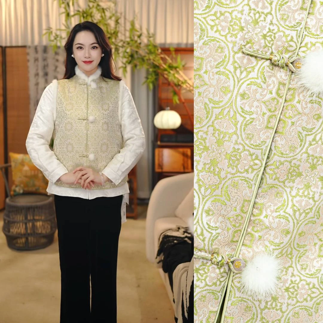 【绿幕】新中式桑蚕丝加棉马甲中国风复古气质休闲女装F25353