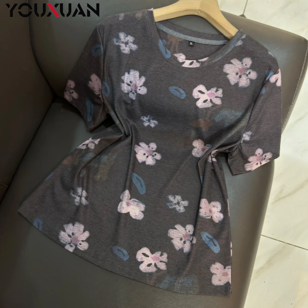 【母亲节献礼】夏季新品女短袖圆领T恤上衣大码女装气质小衫78331A