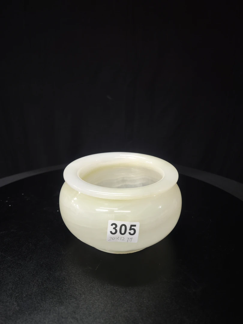 天然白冰玉聚宝盆 家居摆件客厅办公室玄关商务送礼大气磅礴