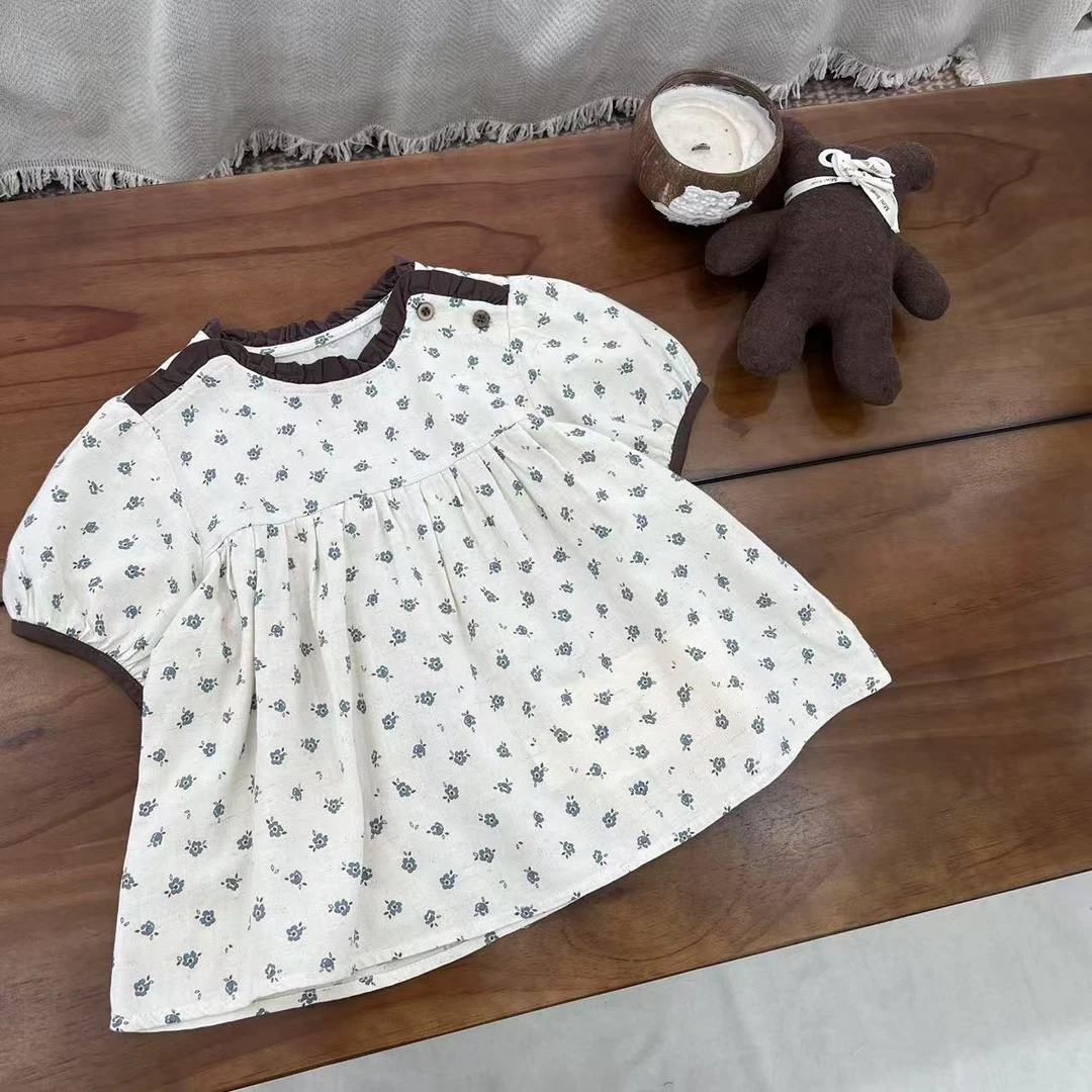 〖姐姐家〗2025夏款儿童萌娃穿搭碎花短袖娃娃衫衬衫26513