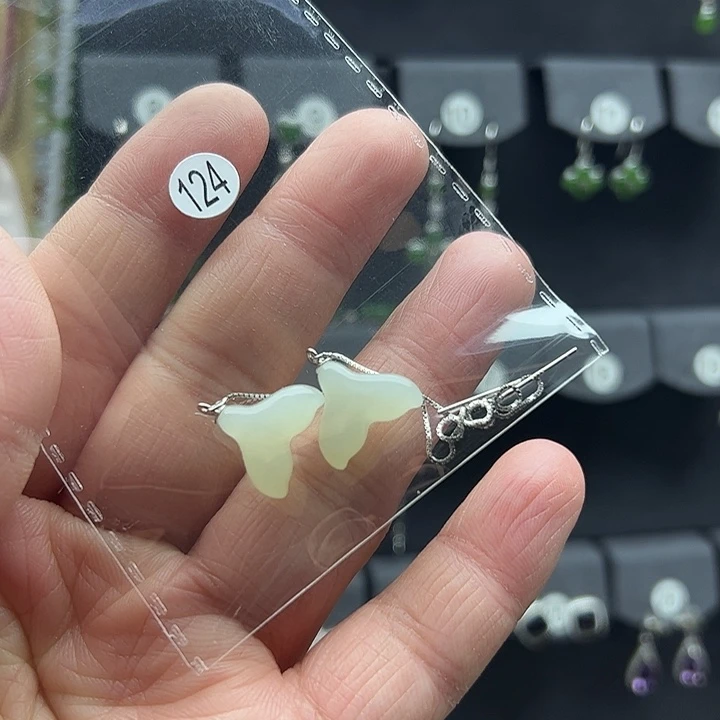 和田玉耳饰银S925镶嵌晴*呀