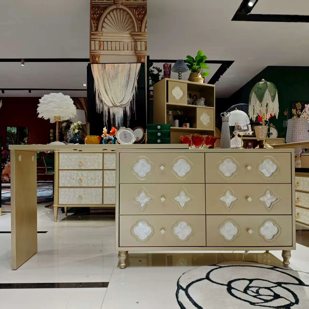 【喜悦家具】YR轻奢实木887#贝壳梳妆台柜体120×40×80搭板120×40×83