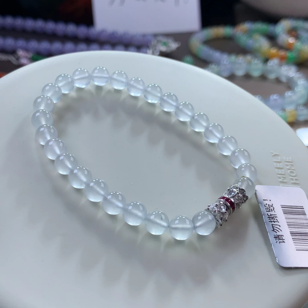 翡翠手链未镶嵌高冰白月光手串