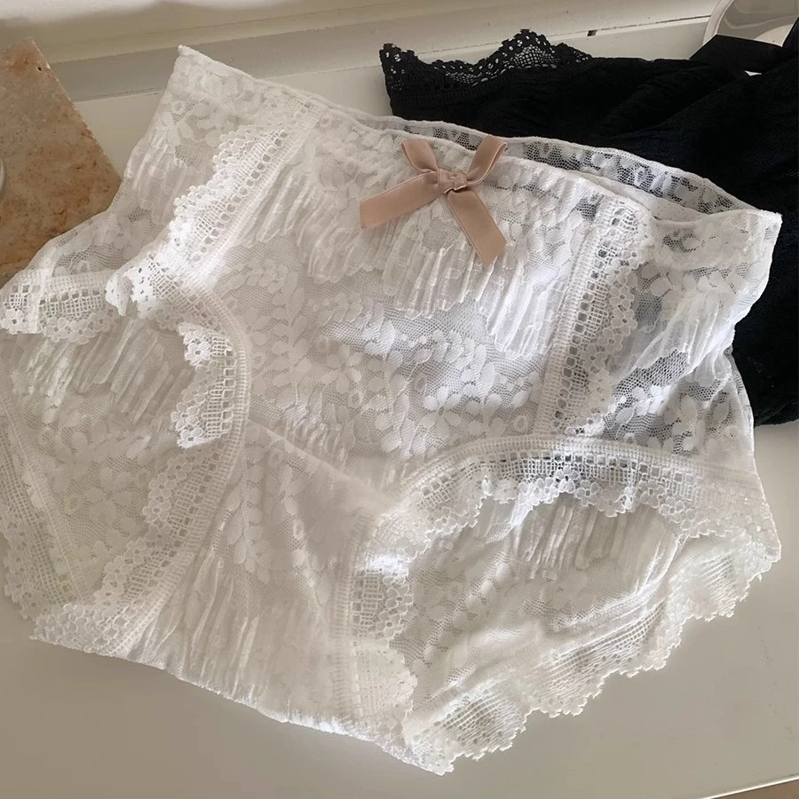 全蕾丝透明无痕包臀性感女士内裤女加长档透气中高腰少女生三角裤