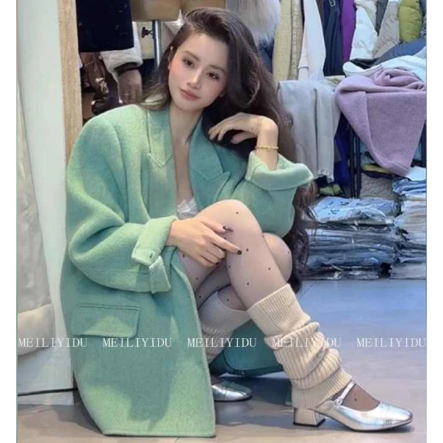大码胖mm春季新款高级感气质长袖大衣女韩版宽松阔型毛呢西服外套