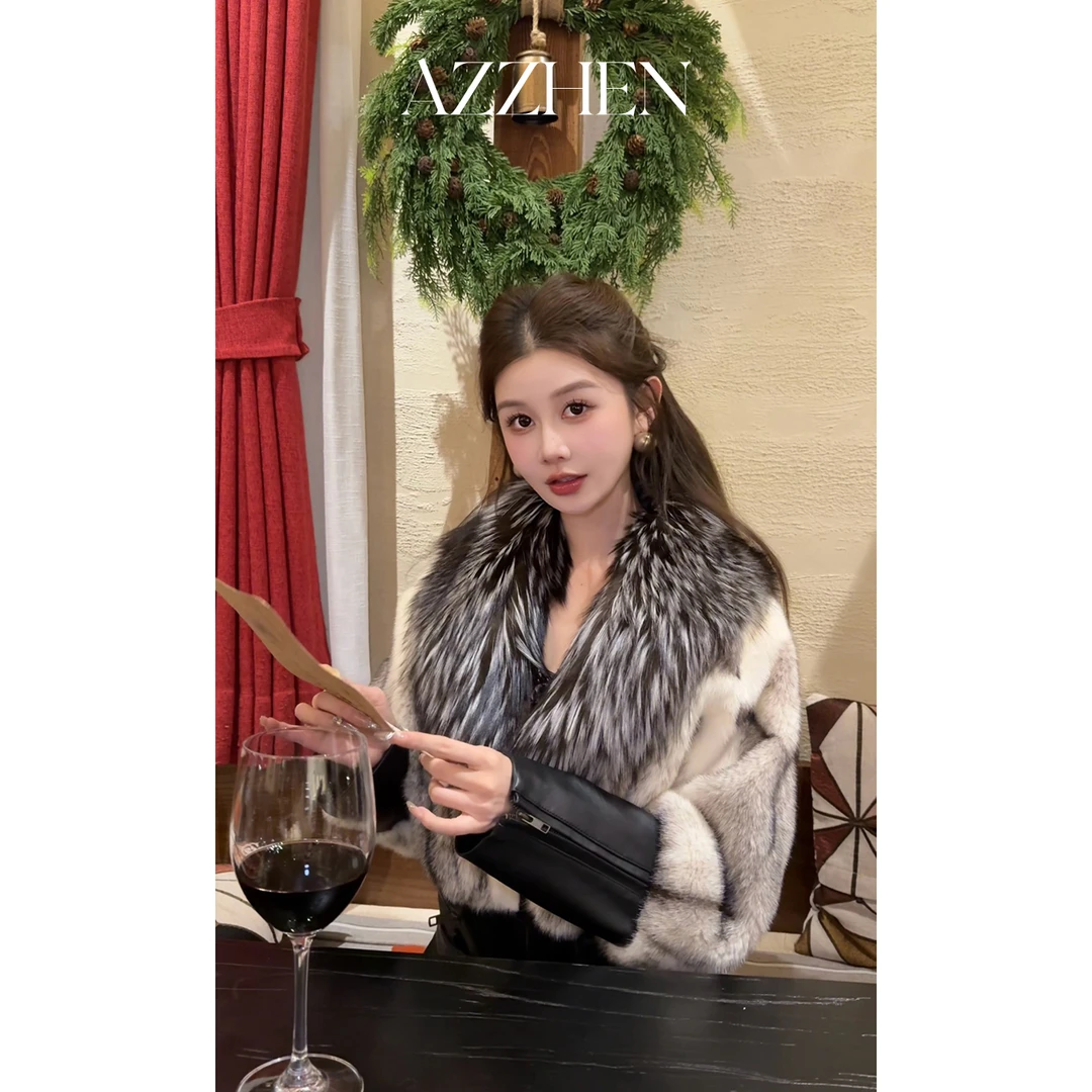 AZZHEN【狐系千金】北欧进口水貂狐狸毛拼绵羊毛高奢外套冬季轻奢
