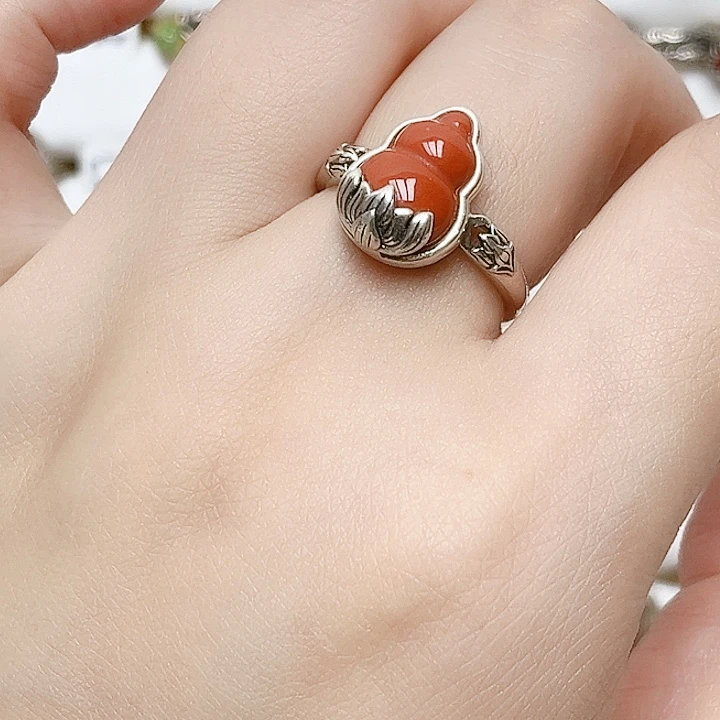 玛瑙/玉髓戒指银S925镶嵌天然