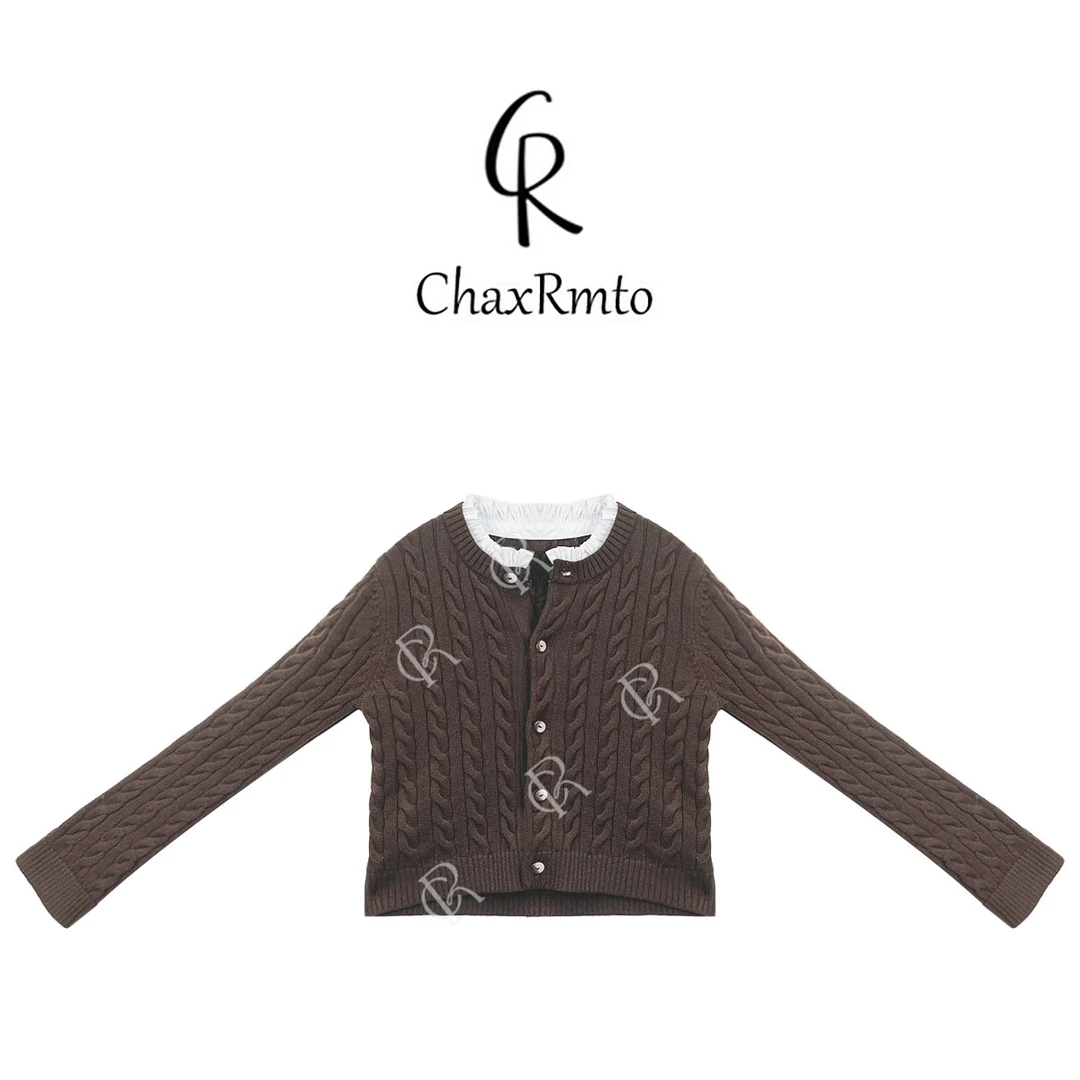 ChaxRmto 早春圆领时尚撞色拼接花边长袖针织衫 斯斯SC1D3596