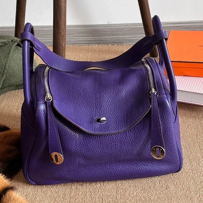 99新 Hermes/爱马仕 【老于】lindy30紫色银扣tc皮N单肩包8261032