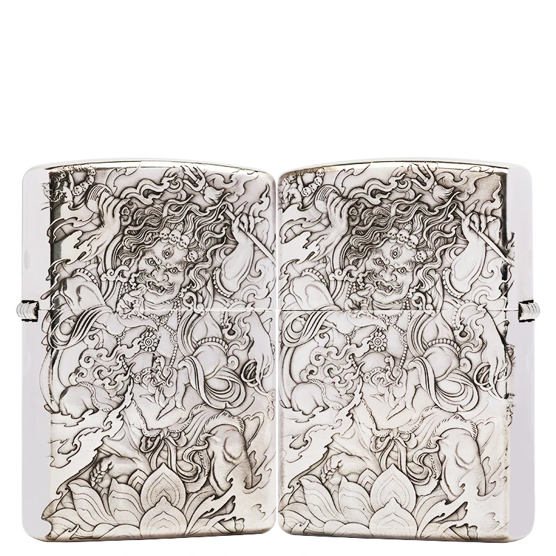 【蚊子老师】定制925银机3D浮雕双面大黑天煤油防风打火机