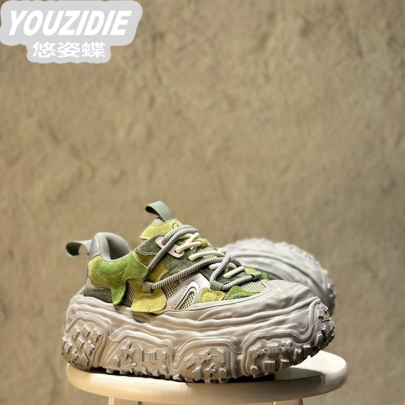 YOUZIDIE2025春秋季新款小众自制复古擦色轻便软底老爹鞋女ins潮