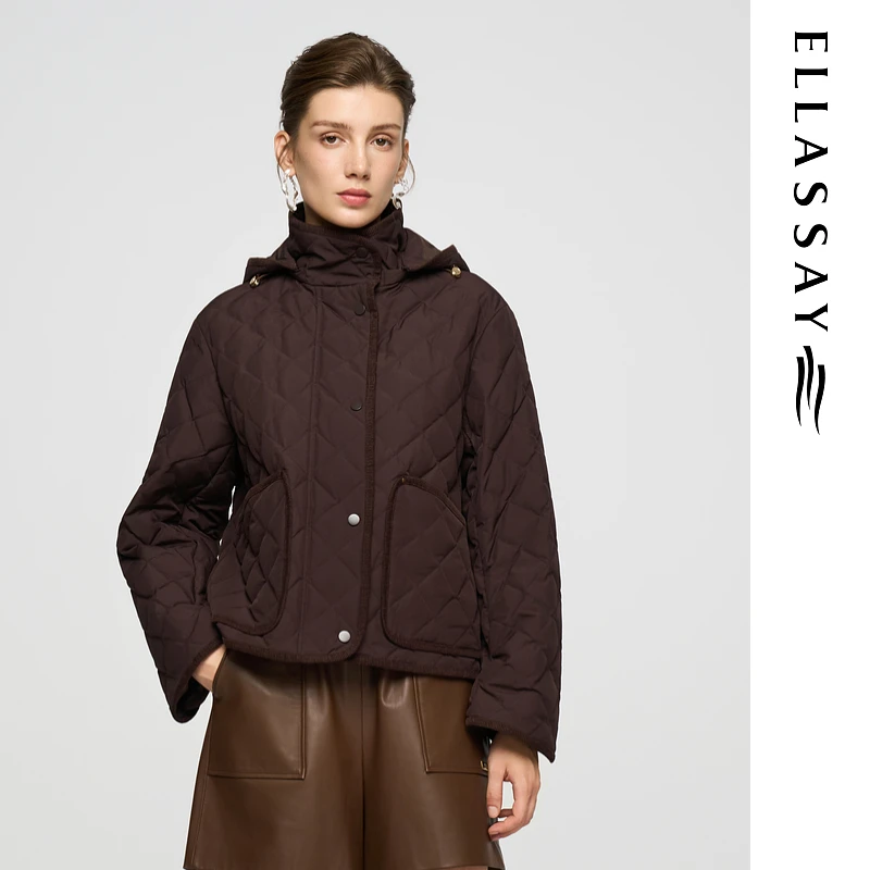 ELLASSAY歌力思2025秋季新款鹅绒红棕连帽女E363L02600