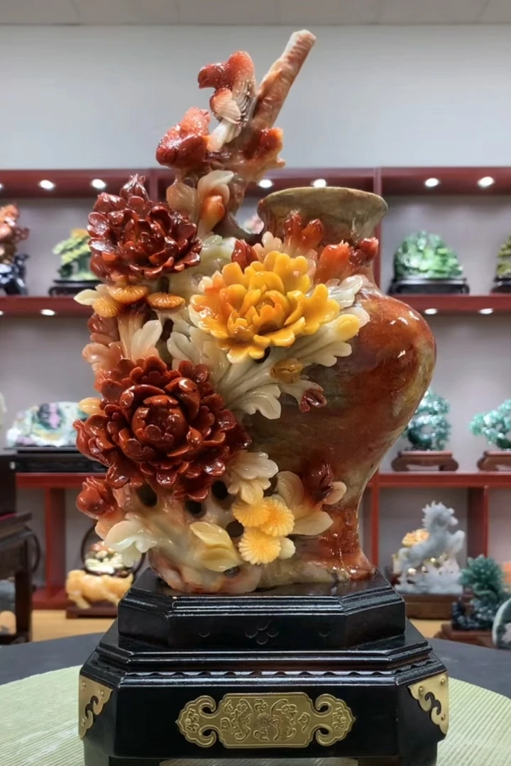 7091家居装饰摆件玉石雕刻电视柜玄关新中式创意书房山水花鸟白菜