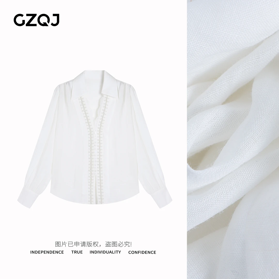 老琴私服【云涧雪霰】100苎麻原创设计师百搭长袖衬衫女春季7087