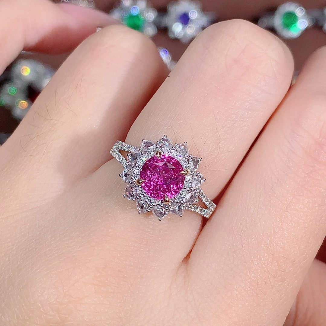 戒指彩色蓝宝石18K金镶嵌1.53ct/天然宝石/七天无理由