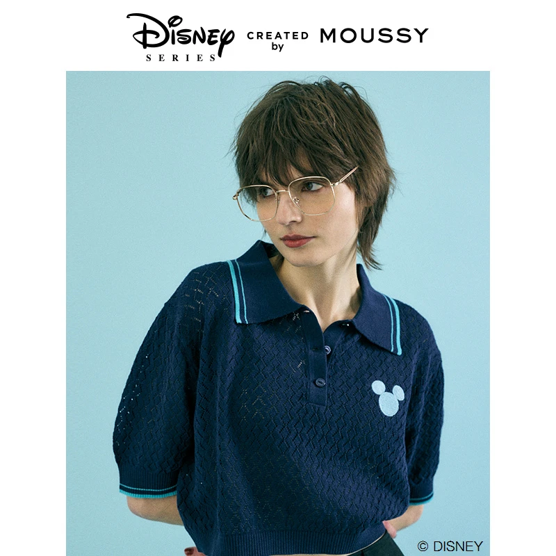 MOUSSY 2024联名刺绣POLO针织上衣女010HSL70-0100