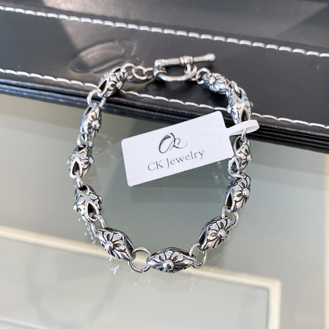 CK 钛钢手链 朋克风复古镂空珠OT扣男女手链个性时尚情侣礼物