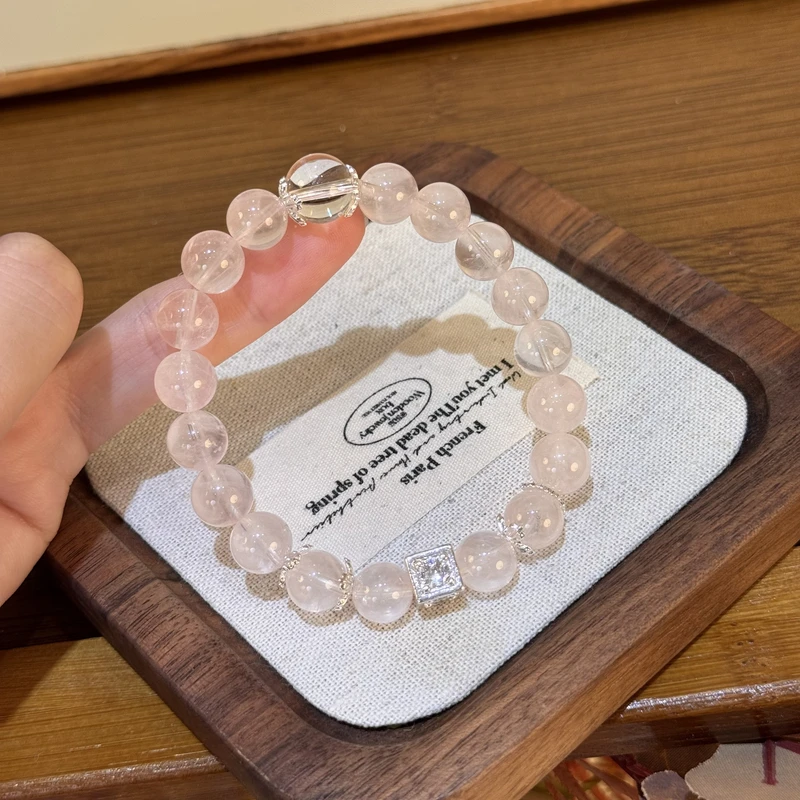 【邂逅】冰橘粉9mm+白水晶9mm手串原创设计天然水晶Y145多样性发一