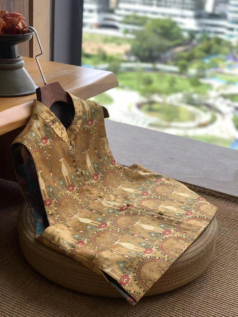 锦瑟华服【联珠麋鹿】新中式国风提花通显瘦马甲