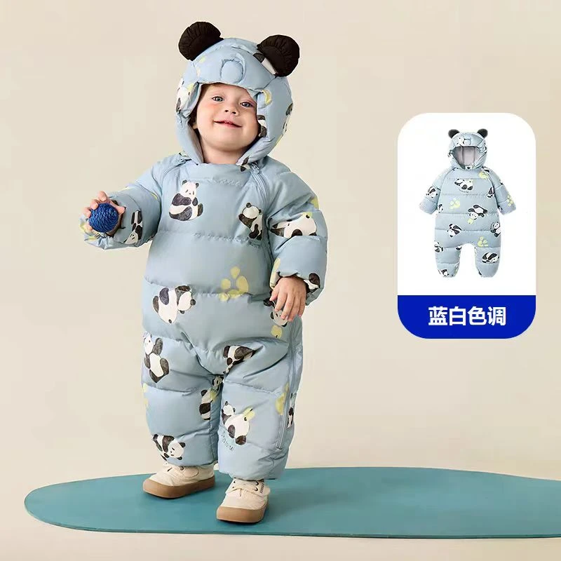 休闲儿童爬服羽绒服连帽加厚保暖防透