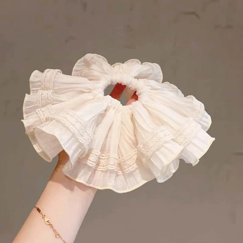 甜美蕾丝刺绣肥肠圈褶皱花苞状高级感发圈简约盘发丸子头新款头花